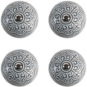 Clayre & Eef 65303 Klika na dveře Vintage Silver Ø 4x3/6 cm Sada 4 kusů