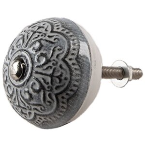 Clayre & Eef 65303 Klika na dveře Vintage Silver Ø 4x3/6 cm Sada 4 kusů