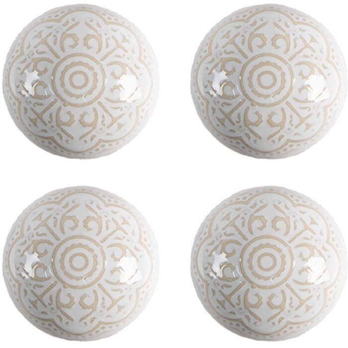 Clayre & Eef 65304 Dveřní klika keramická bílá zlatý vzor Ø4x3 cm