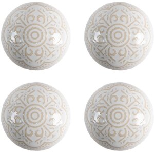Clayre & Eef 65304 Dveřní klika keramická bílá zlatý vzor Ø4x3 cm