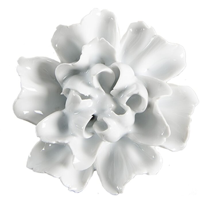Clayre & Eef 65305 Klika na dveře ve tvaru květiny keramická bílá Ø 6x3/6 cm