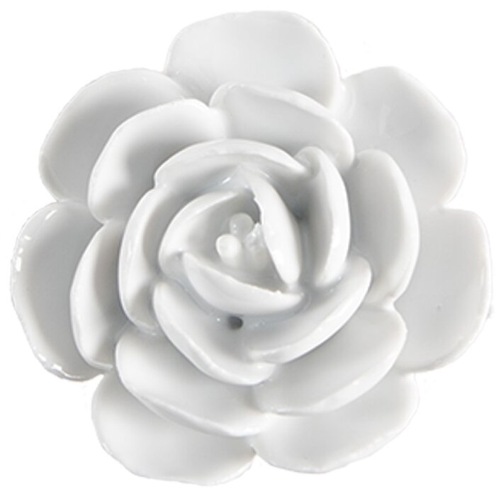 Clayre & Eef 65306 Klika na dveře keramická bílá ve tvaru květiny Ø 6x3 cm