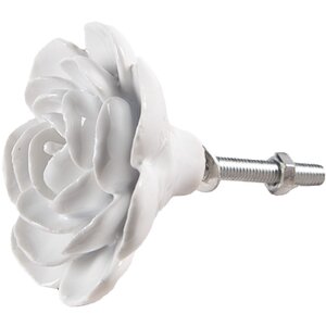 Clayre & Eef 65306 Klika na dveře keramická bílá ve tvaru květiny Ø 6x3 cm