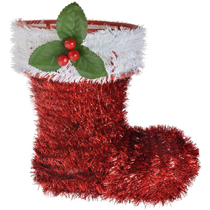 Clayre & Eef 65476 Vánoční dekorace boty červené bílé 25x11x26 cm
