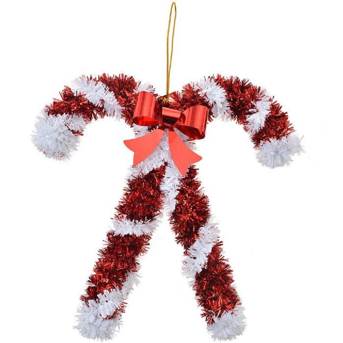 Clayre & Eef 65482 Dekorace přívěsek Candy Canes červená bílá 16x2x17 cm