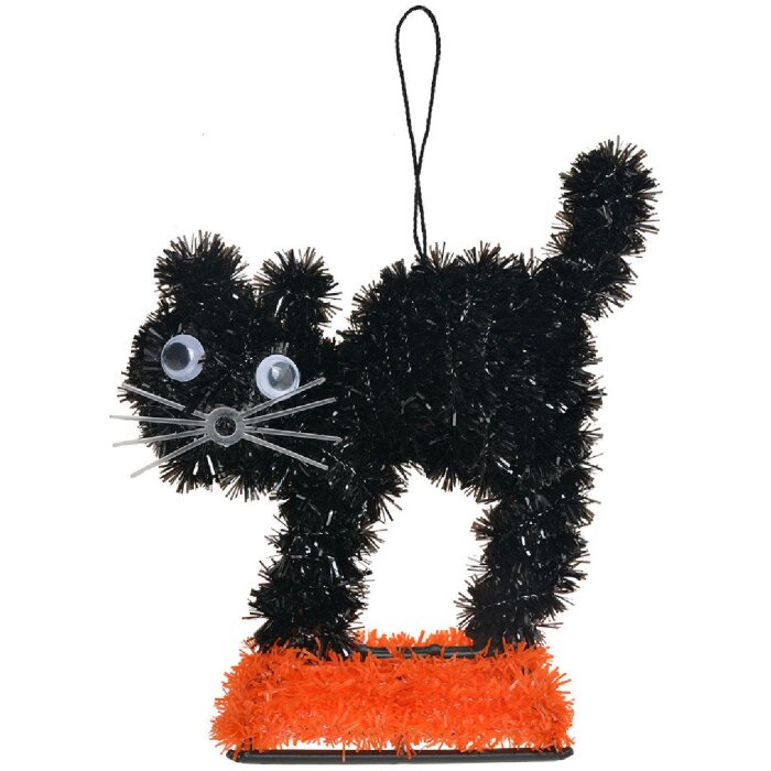 Clayre & Eef 65495 Dekorace kočka černá oranžová 13x5x14 cm