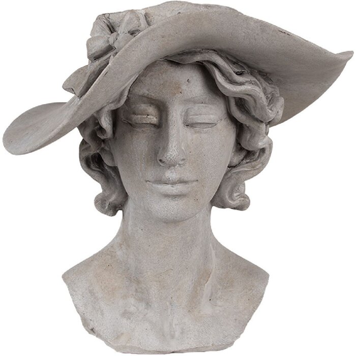 Clayre & Eef 6PR4979 Květináč žena s kloboukem šedý 27x23x26 cm