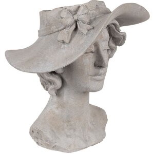 Clayre & Eef 6PR4979 Květináč žena s kloboukem šedý 27x23x26 cm