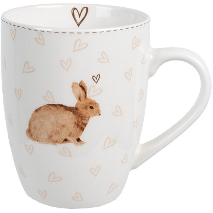 Clayre & Eef BSLCMU Hrnek bílý hnědý 12x8x10 cm 350 ml porcelánový