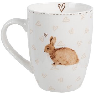Clayre & Eef BSLCMU Hrnek bílý hnědý 12x8x10 cm 350 ml porcelánový