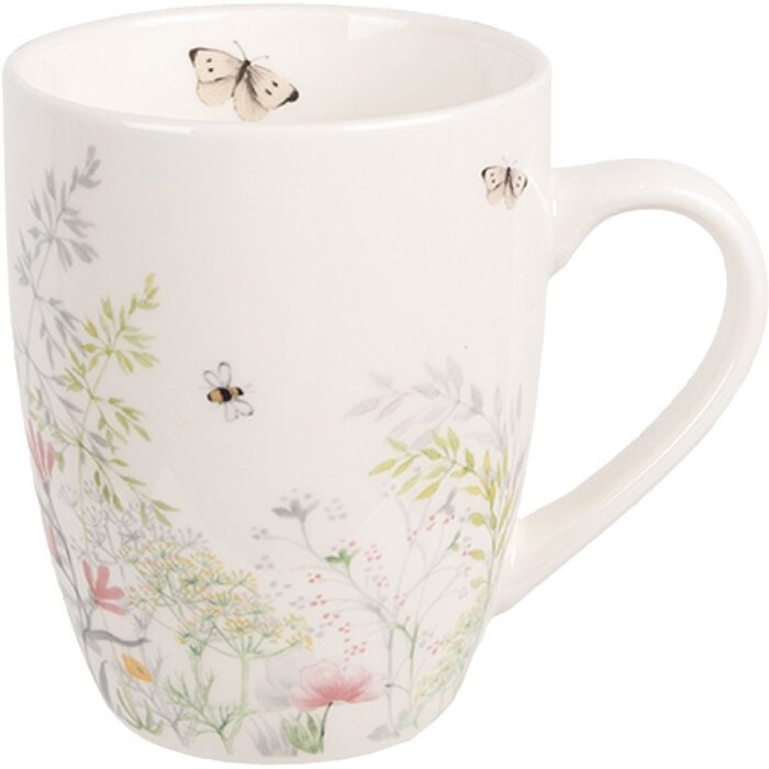 Clayre & Eef Hrnek WFFMU Botanický bílý porcelán 12x8x10 cm 350 ml