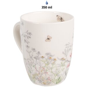 Clayre & Eef Hrnek WFFMU Botanický bílý porcelán 12x8x10 cm 350 ml