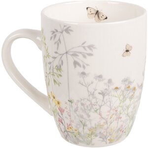 Clayre & Eef Hrnek WFFMU Botanický bílý porcelán 12x8x10 cm 350 ml