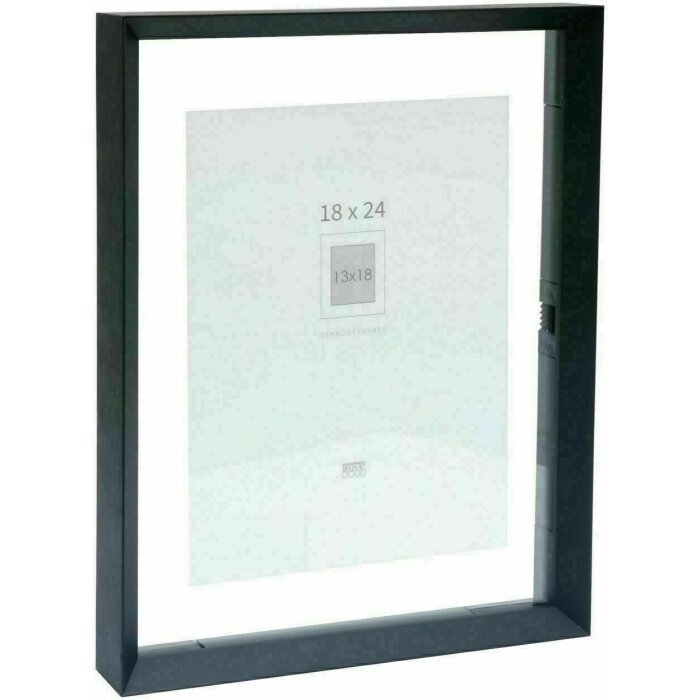 Deknudt S028K2 Skleněný rám Black Aluminium Strip Floating Photo Effect 13x18 18x24cm