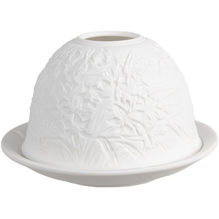 Clayre & Eef 6CE1825 Stojánek na čajovou svíčku porcelánový Ø12x8cm bílý