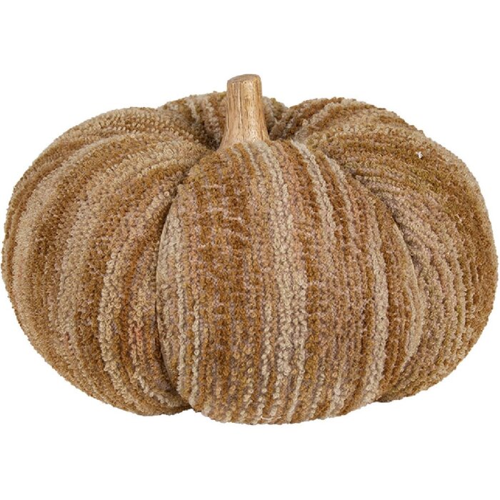 Clayre & Eef 65435 Dekorativní dýně hnědá béžová Polyester Ø 25x16 cm Venkovský styl