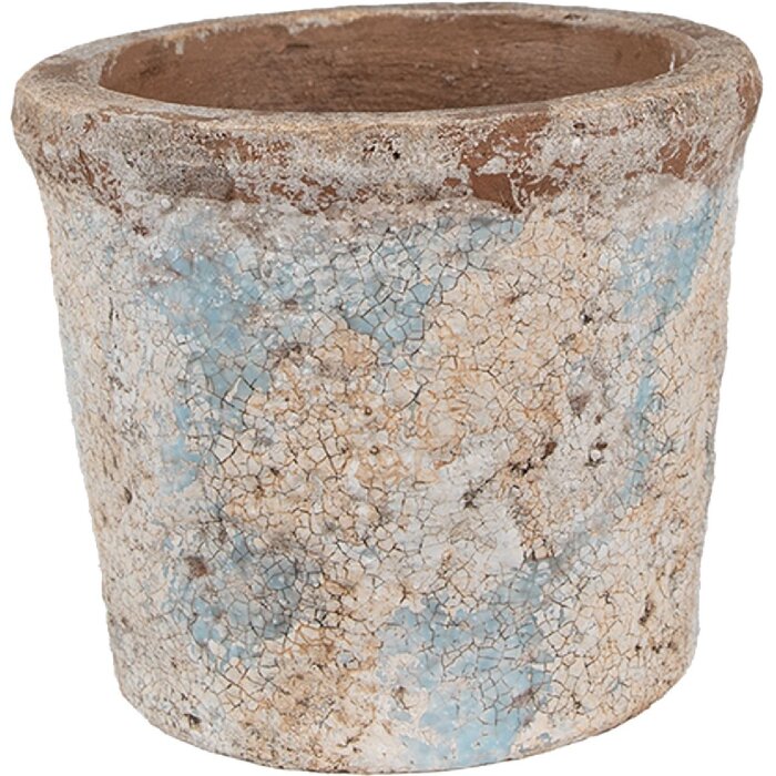 Clayre & Eef Květináč béžovo zelený Ø 14x12 cm Venkovský styl
