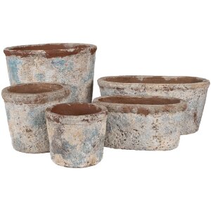 Clayre & Eef Květináč béžovo zelený Ø 14x12 cm Venkovský styl
