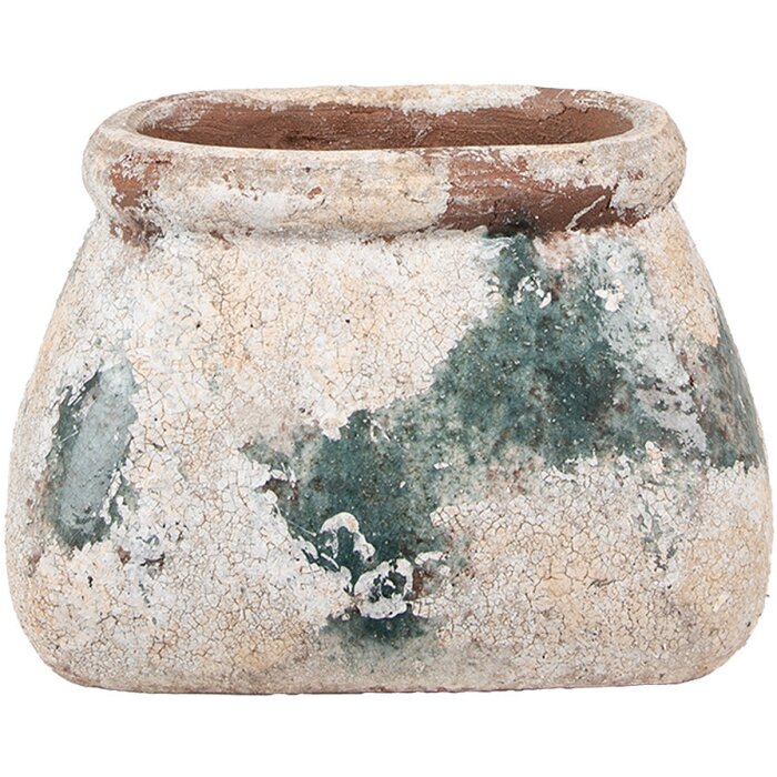 Clayre & Eef 6TE0536M Květináč béžovo zelený 20x14x13 cm venkovský styl
