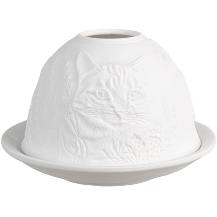 Clayre & Eef 6CE1807 Stojánek na čajovou svíčku Cat Ø 12x8 cm Bílý