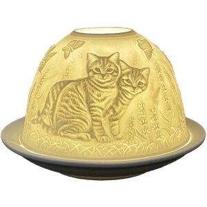 Clayre & Eef 6CE1807 Stojánek na čajovou svíčku Cat Ø 12x8 cm Bílý