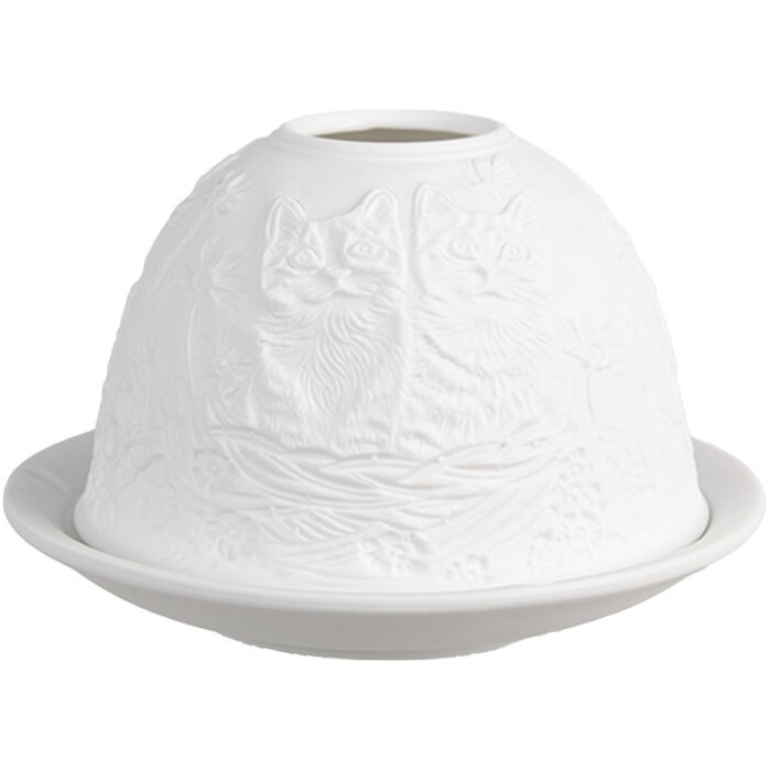 Clayre & Eef 6CE1808 Stojánek na čajovou svíčku s motivem kočky Ø 12x8 cm Bílý
