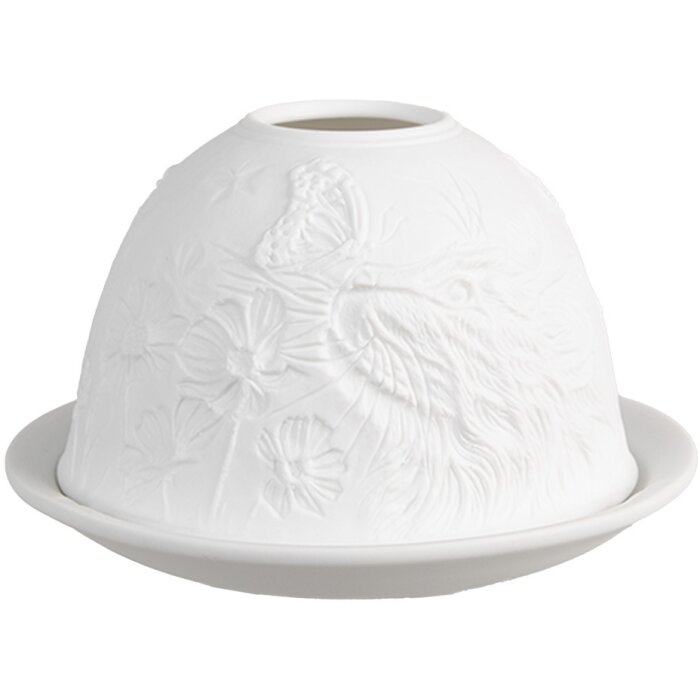 Clayre & Eef 6CE1809 Stojánek na čajovou svíčku Porcelánová kočka Ø 12x8 cm Bílá