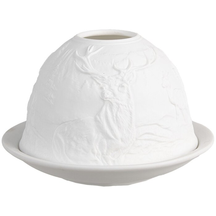Clayre & Eef 6CE1812 Stojánek na čajovou svíčku Ø 12x8 cm Bílý porcelán s designem jelena