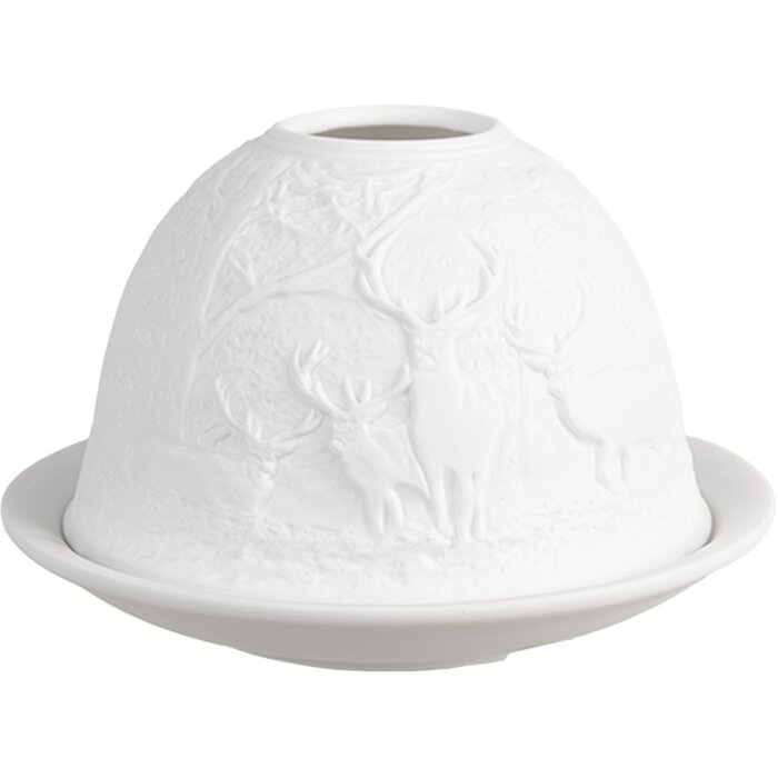 Clayre & Eef 6CE1818 Stojánek na čajovou svíčku s jelenem Ø 12x8 cm bílý