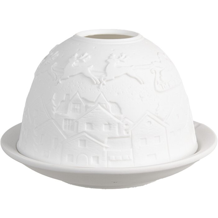 Clayre & Eef 6CE1820 Stojánek na čajovou svíčku porcelánový bílý Ø 12x8 cm Vánoce