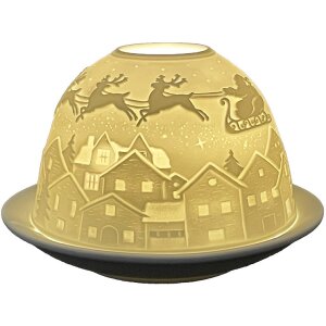 Clayre & Eef 6CE1820 Stojánek na čajovou svíčku porcelánový bílý Ø 12x8 cm Vánoce