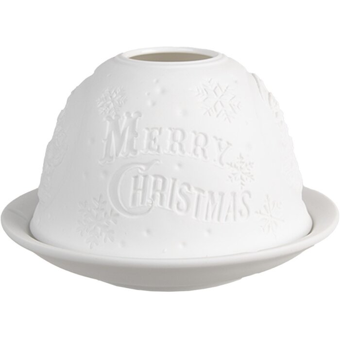 Clayre & Eef 6CE1822 Stojánek na čajovou svíčku Merry Christmas Ø 12x8 cm Bílá