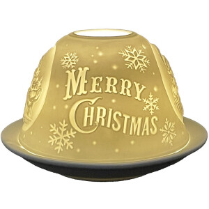 Clayre & Eef 6CE1822 Stojánek na čajovou svíčku Merry Christmas Ø 12x8 cm Bílá