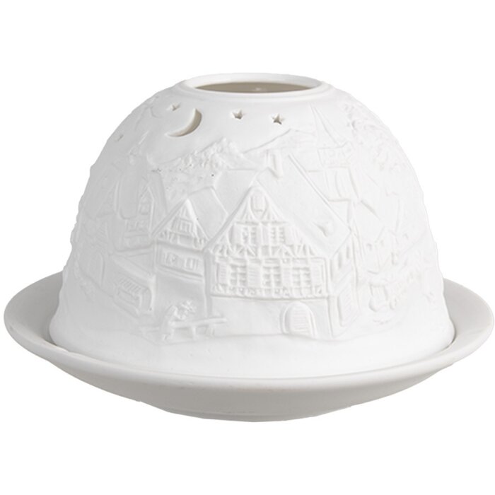 Clayre & Eef 6CE1823 Stojan na čajové svíčky Winter Ø 12x8 cm Bílá
