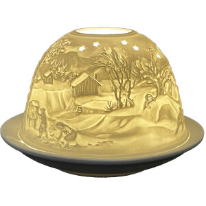 Clayre & Eef 6CE1823 Stojan na čajové svíčky Winter Ø 12x8 cm Bílá