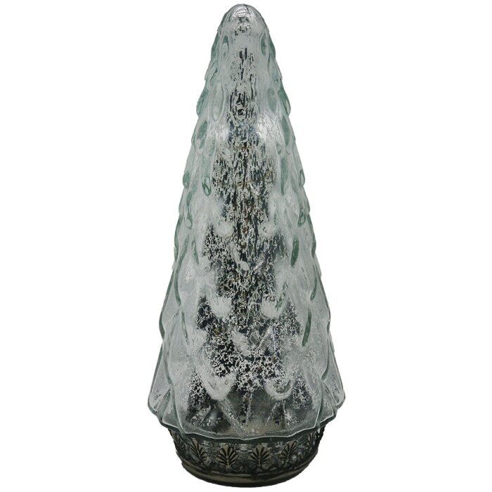 Clayre & Eef Vánoční stromek LED Ø 11x24 cm skleněný stříbrný