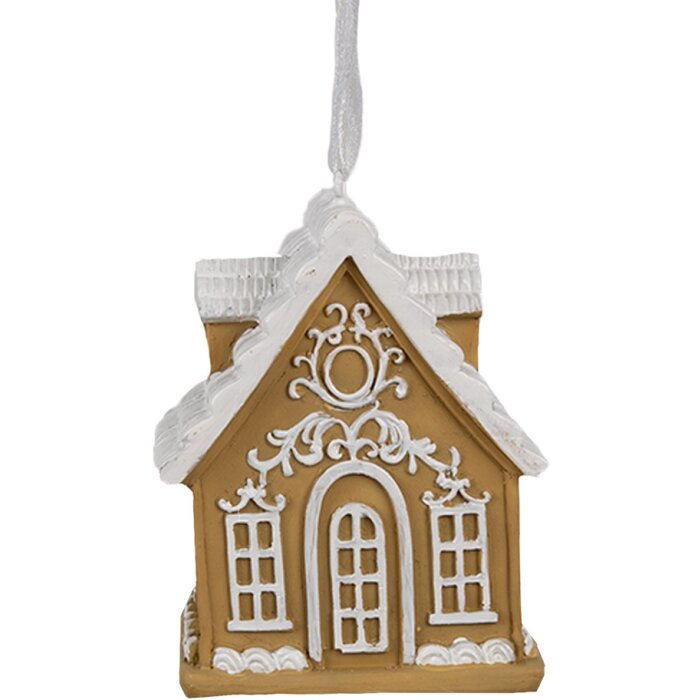 Clayre & Eef 6PR4213 Dekorace přívěsek dům hnědá bílá 6x4x7 cm