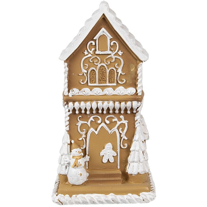 Clayre & Eef 6PR4193 Dekorace domeček s LED diodami hnědá bílá 8x8x15 cm