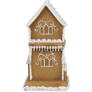 Clayre & Eef 6PR4193 Dekorace domeček s LED diodami hnědá bílá 8x8x15 cm