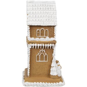 Clayre & Eef 6PR4193 Dekorace domeček s LED diodami hnědá bílá 8x8x15 cm