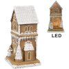 Clayre & Eef 6PR4193 Dekorace domeček s LED diodami hnědá bílá 8x8x15 cm