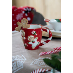 Clayre & Eef 6CEMU0158 Hrnek Gingerbread Red-White 325ml 14x9x10cm