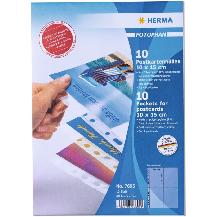 HERMA Postkartenhüllen 10x15 cm 10 Blatt transparent für 40 Postkarten