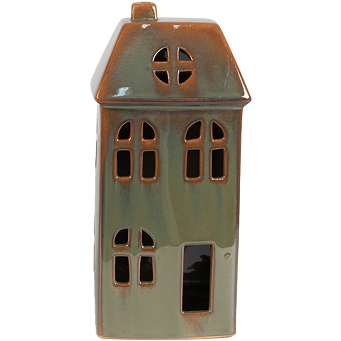Clayre & Eef 6CE1797 Dekorace domeček LED zelený porcelán 7x6x15 cm