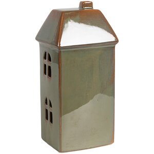Clayre & Eef 6CE1797 Dekorace domeček LED zelený porcelán 7x6x15 cm