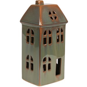 Clayre & Eef 6CE1797 Dekorace domeček LED zelený porcelán 7x6x15 cm