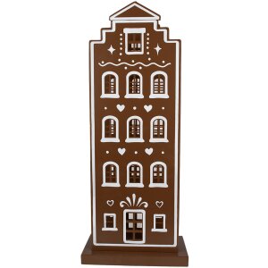 Clayre & Eef 5Y1251 LED dekorace domeček hnědá bílá 31x16x75 cm venkovský styl
