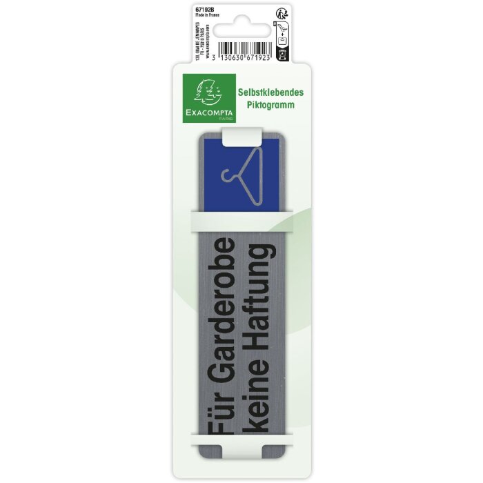 Exacompta informační cedule samolepicí Zákaz odpovědnosti pro šatnu 16,5x4,4cm