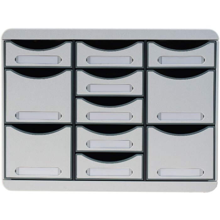 Exacompta STORE BOX MULTI zásuvkový box 11 otevřených zásuvek světle šedý