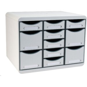 Exacompta STORE BOX MULTI zásuvkový box 11 otevřených zásuvek světle šedý